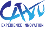 Logo of CAVU in gradient shades of blue, with subtitle "experience innovation"